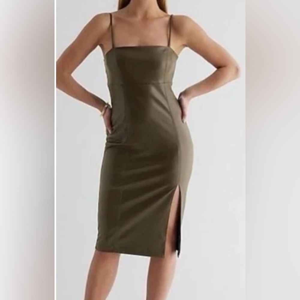 Express Leather Midi Dress with Slit